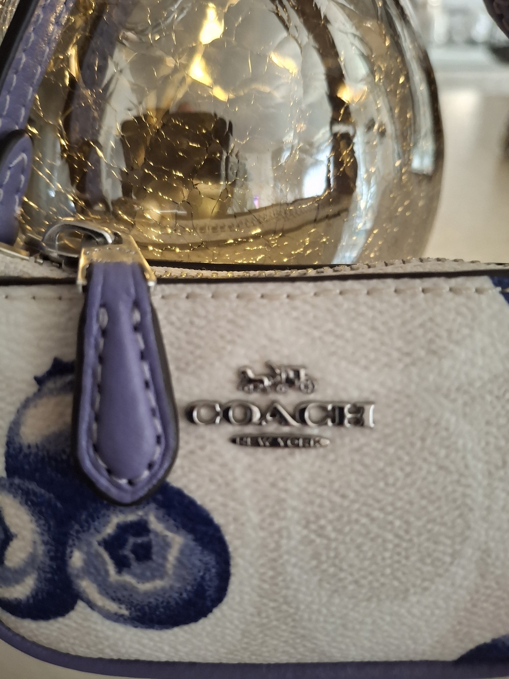 Coach Floral Leather Lavender & Navy Accents Mini Keychain Charm